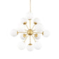 Gold Sputnik Eleven Light Frosted Metal and Glass Dimmable Chandelier With White Shades