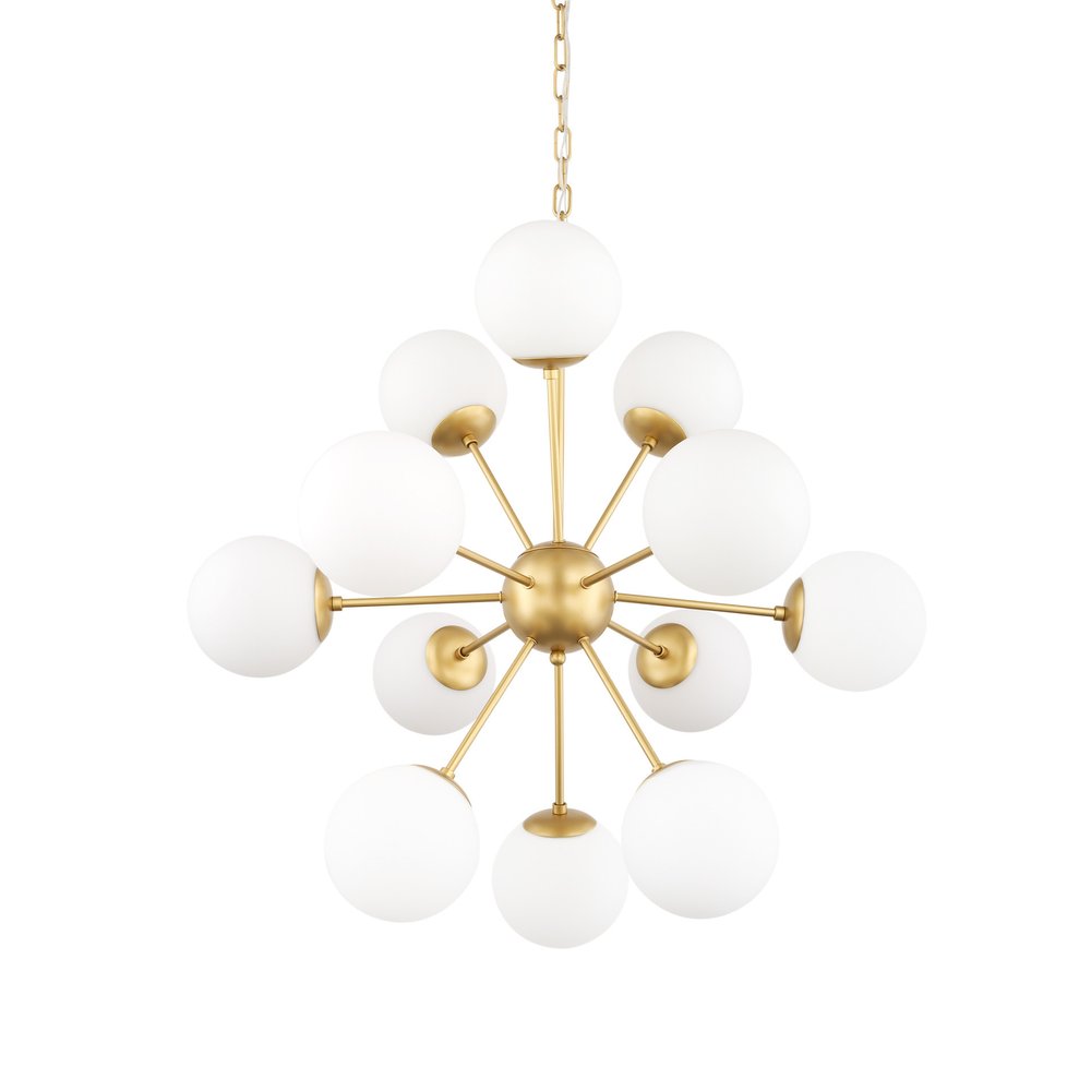 Gold Sputnik Eleven Light Frosted Metal and Glass Dimmable Chandelier With White Shades
