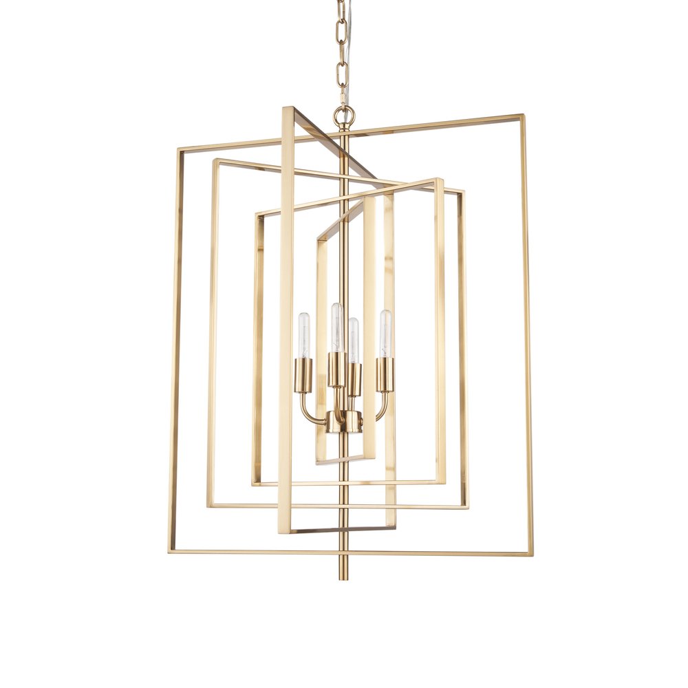 Antiqued Gold Geometric Four Light Metal Dimmable Chandelier