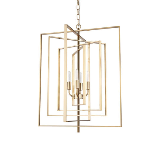 Antiqued Gold Geometric Four Light Metal Dimmable Chandelier