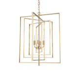 Antiqued Gold Geometric Four Light Metal Dimmable Chandelier