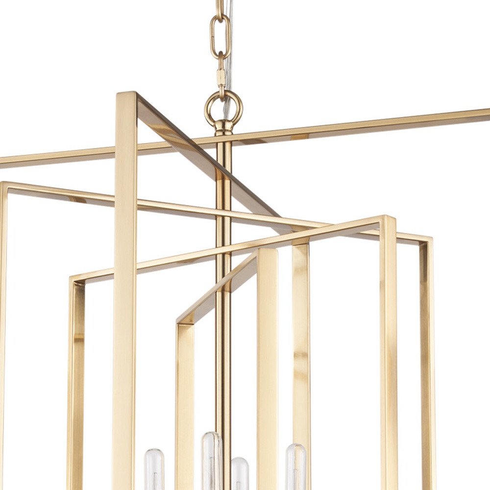 Antiqued Gold Geometric Four Light Metal Dimmable Chandelier