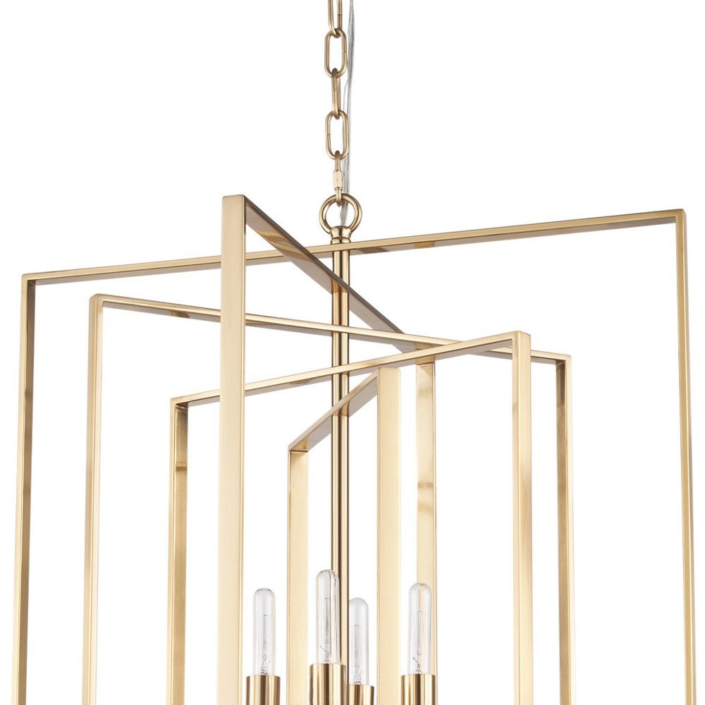 Antiqued Gold Geometric Four Light Metal Dimmable Chandelier