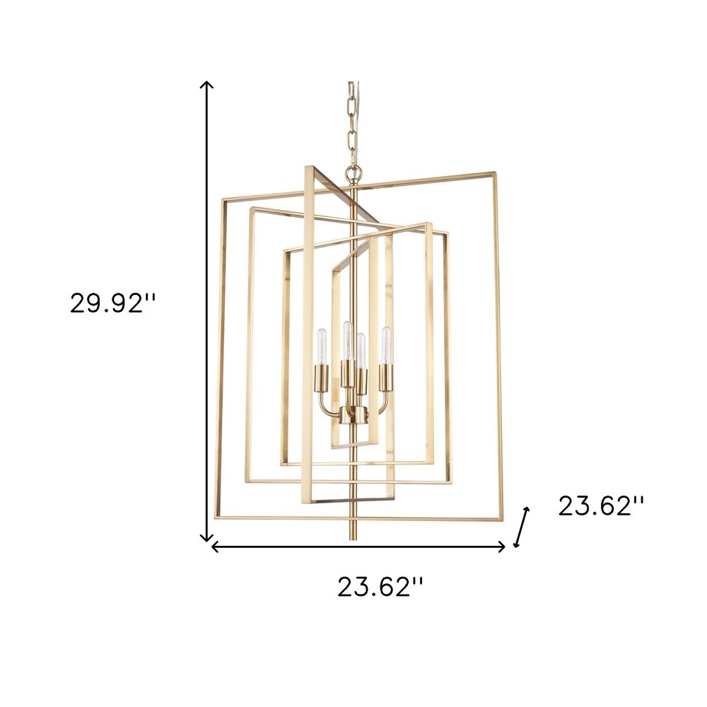 Antiqued Gold Geometric Four Light Metal Dimmable Chandelier
