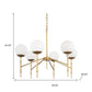 Gold Sputnik Six Light Frosted Metal and Glass Dimmable Chandelier With White Shades