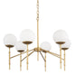 Gold Sputnik Six Light Frosted Metal and Glass Dimmable Chandelier With White Shades