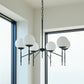 Black Sputnik Six Light Frosted Metal and Glass Dimmable Chandelier With White Shades