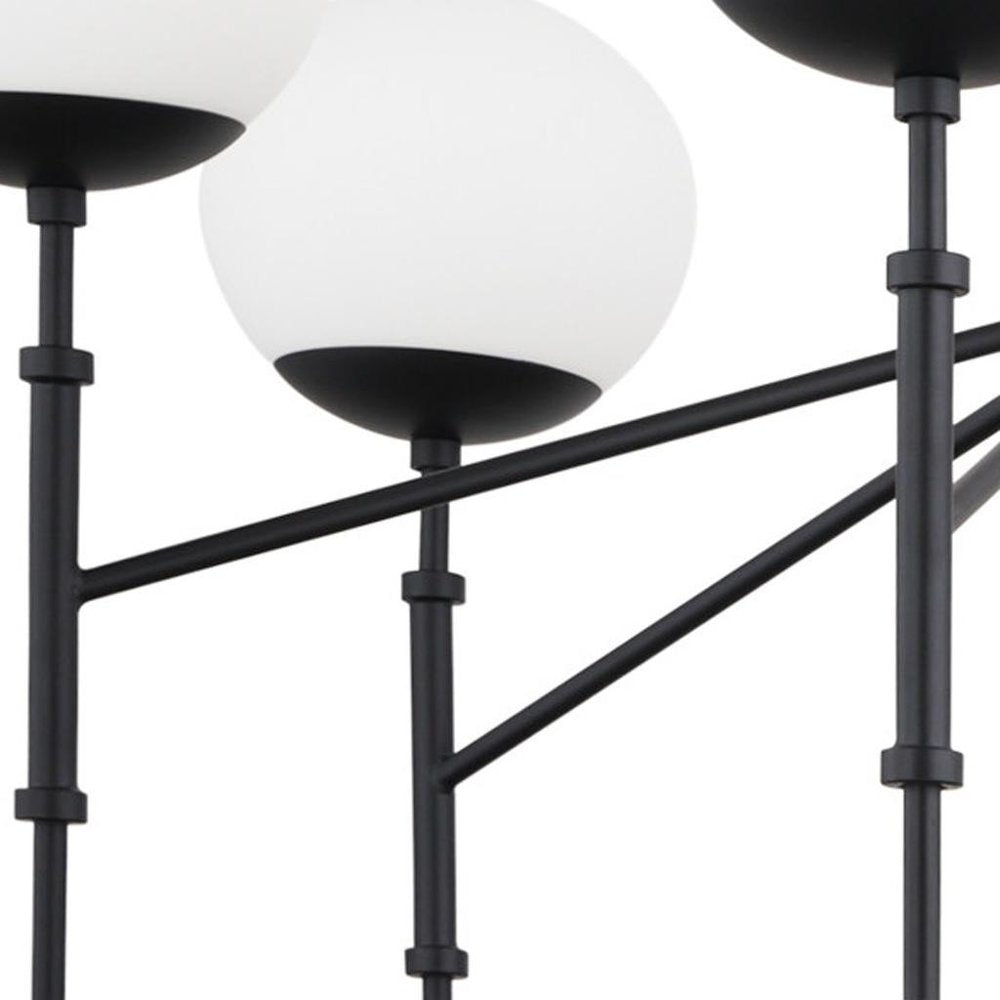 Black Sputnik Six Light Metal and Frosted Glass Dimmable Chandelier