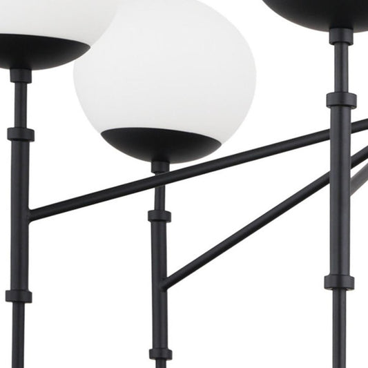 Black Sputnik Six Light Metal and Frosted Glass Dimmable Chandelier