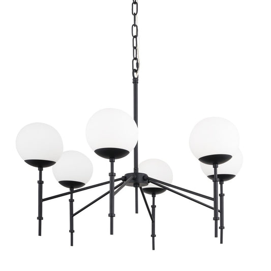 Black Sputnik Six Light Metal and Frosted Glass Dimmable Chandelier