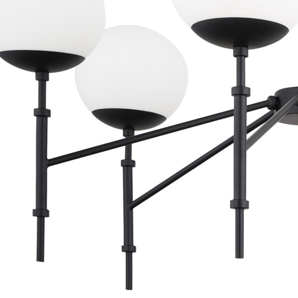 Black Sputnik Six Light Metal and Frosted Glass Dimmable Chandelier