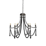 Black Candle Style Six Light Metal and Beads Dimmable Chandelier