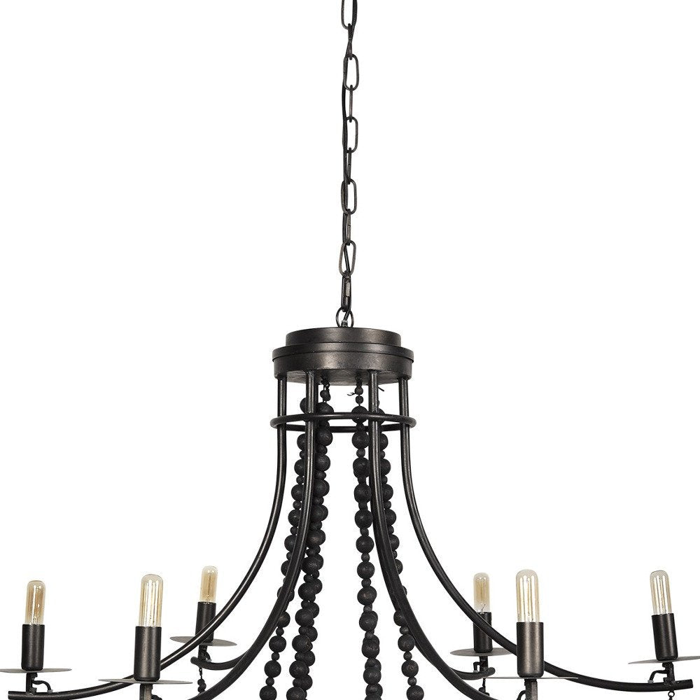 Black Candle Style Six Light Metal and Beads Dimmable Chandelier
