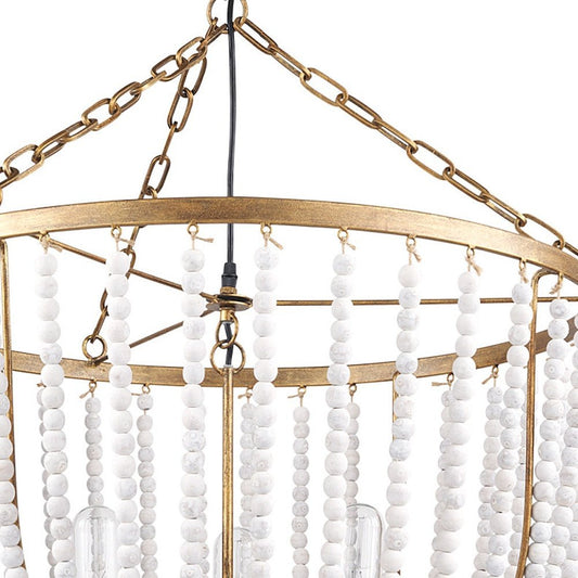 Gold And White Empire Three Light Metal and Beads Dimmable Chandelier