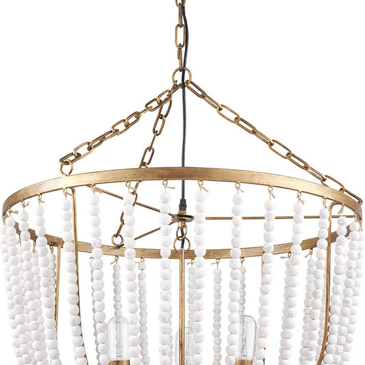 Gold And White Empire Three Light Metal and Beads Dimmable Chandelier