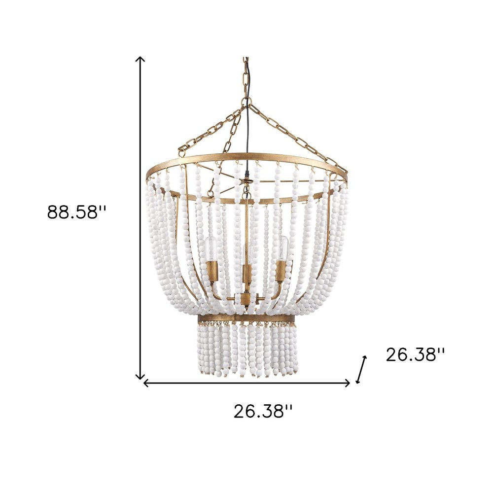 Gold And White Empire Three Light Metal and Beads Dimmable Chandelier