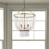 Gold And White Empire Three Light Metal and Beads Dimmable Chandelier
