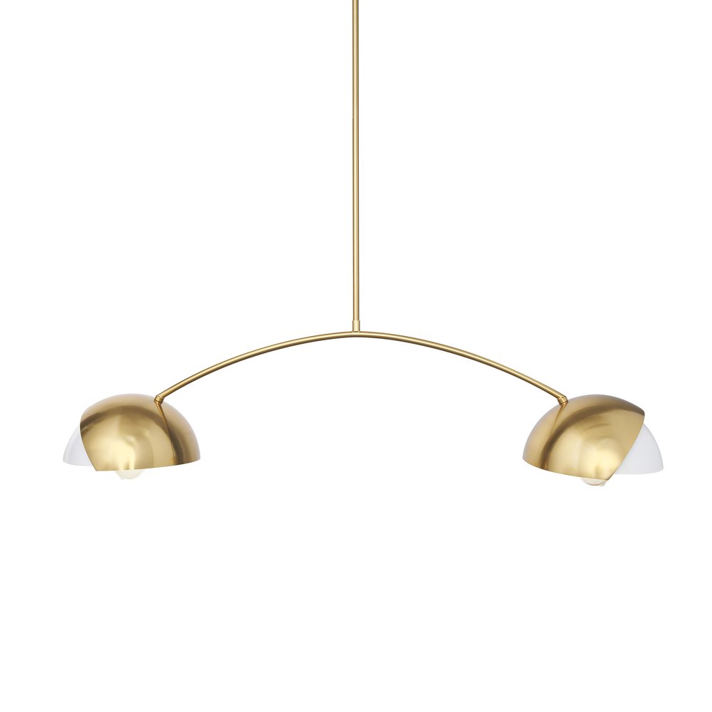Brass Two Light Metal Dimmable Chandelier With White Shades