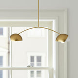 Brass Two Light Metal Dimmable Chandelier With White Shades