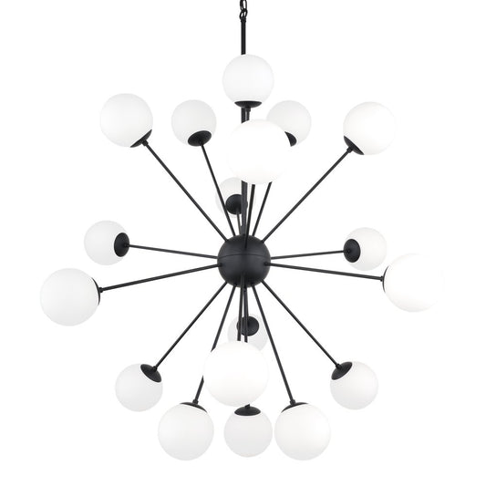 Black Eleven Light Frosted Metal and Glass Dimmable Chandelier With White Shades