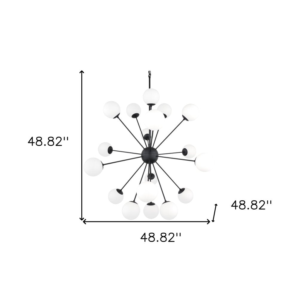 Black Eleven Light Frosted Metal and Glass Dimmable Chandelier With White Shades