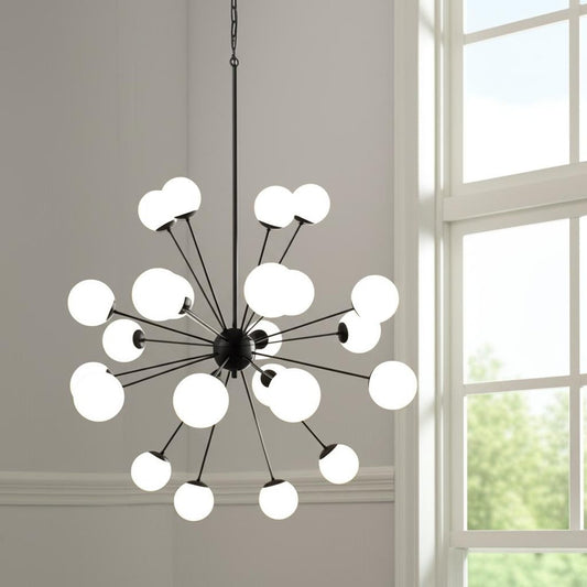 Black Eleven Light Frosted Metal and Glass Dimmable Chandelier With White Shades