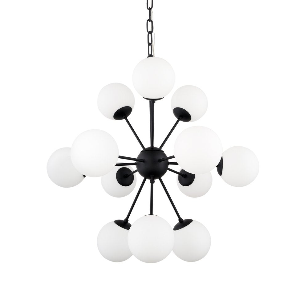 Black Sputnik Multi Light Frosted Metal and Glass Dimmable Chandelier With White Shades