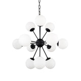 Black Sputnik Multi Light Frosted Metal and Glass Dimmable Chandelier With White Shades