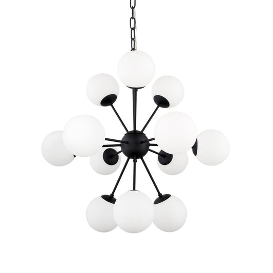 Black Sputnik Multi Light Frosted Metal and Glass Dimmable Chandelier With White Shades