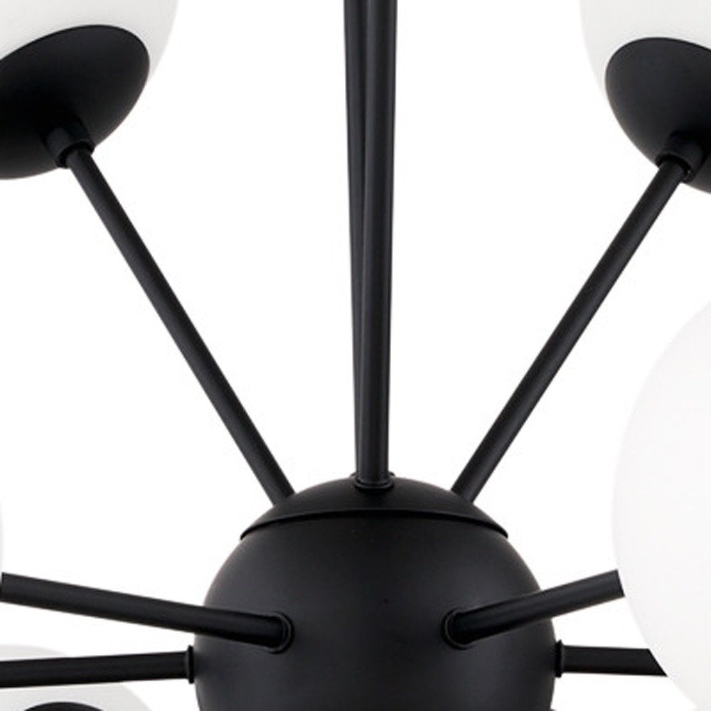 Black Sputnik Multi Light Frosted Metal and Glass Dimmable Chandelier With White Shades