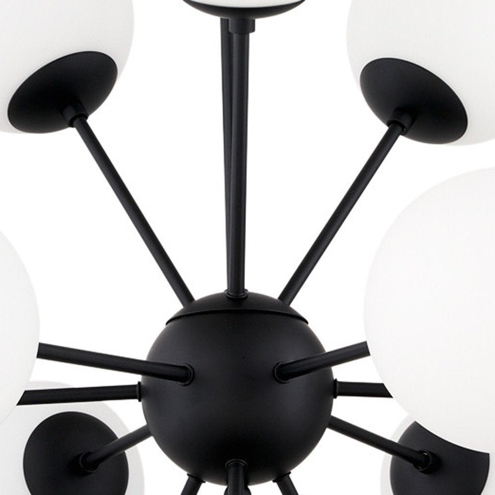 Black Sputnik Multi Light Frosted Metal and Glass Dimmable Chandelier With White Shades