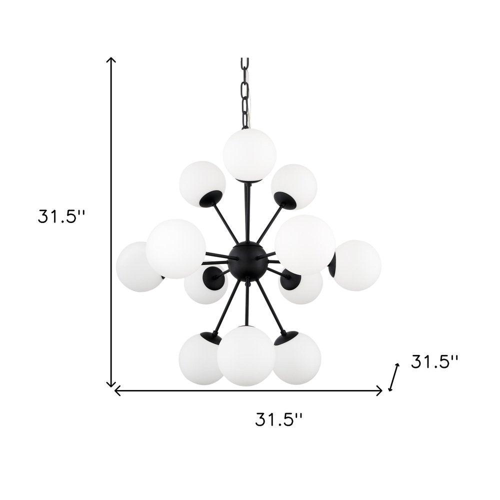 Black Sputnik Multi Light Frosted Metal and Glass Dimmable Chandelier With White Shades