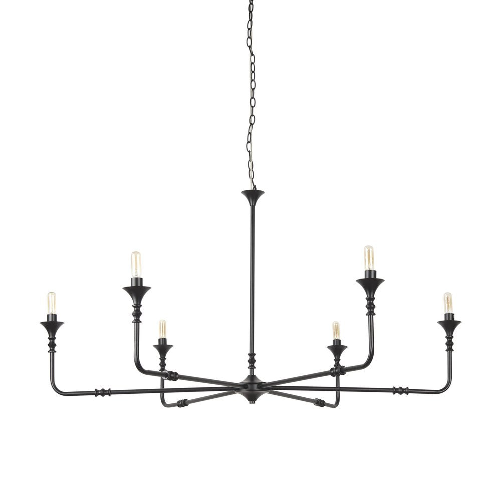 Black Candle Style Six Light Metal Dimmable Chandelier