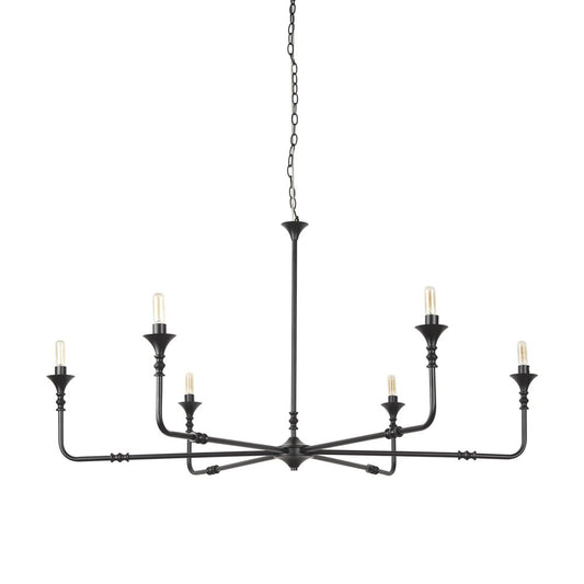 Black Candle Style Six Light Metal Dimmable Chandelier