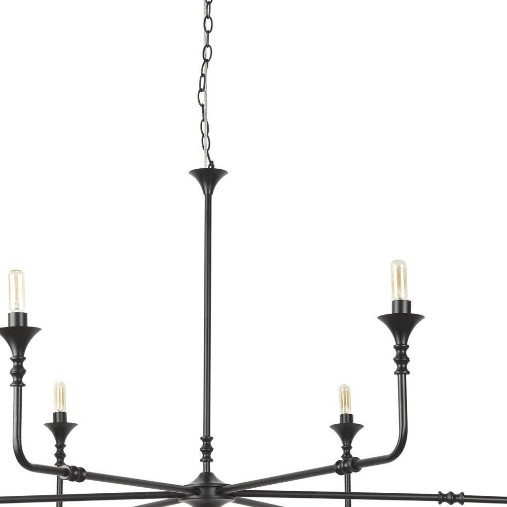 Black Candle Style Six Light Metal Dimmable Chandelier