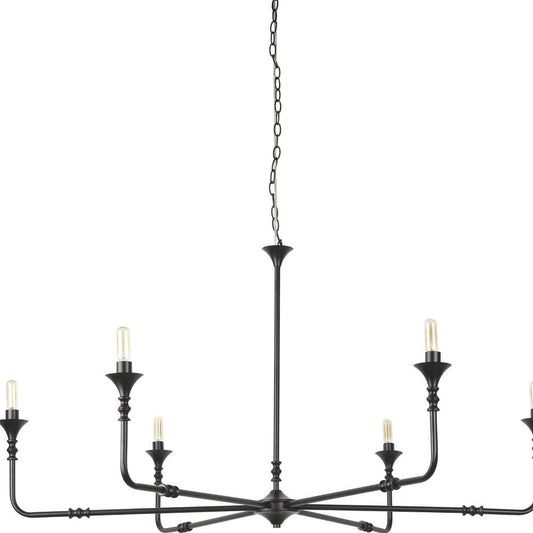 Black Candle Style Six Light Metal Dimmable Chandelier