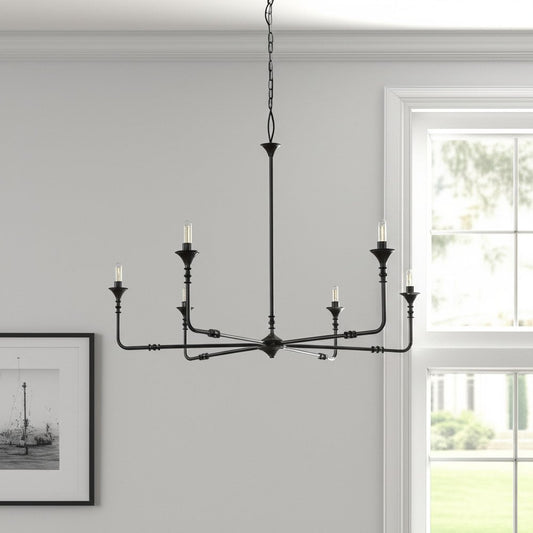 Black Candle Style Six Light Metal Dimmable Chandelier