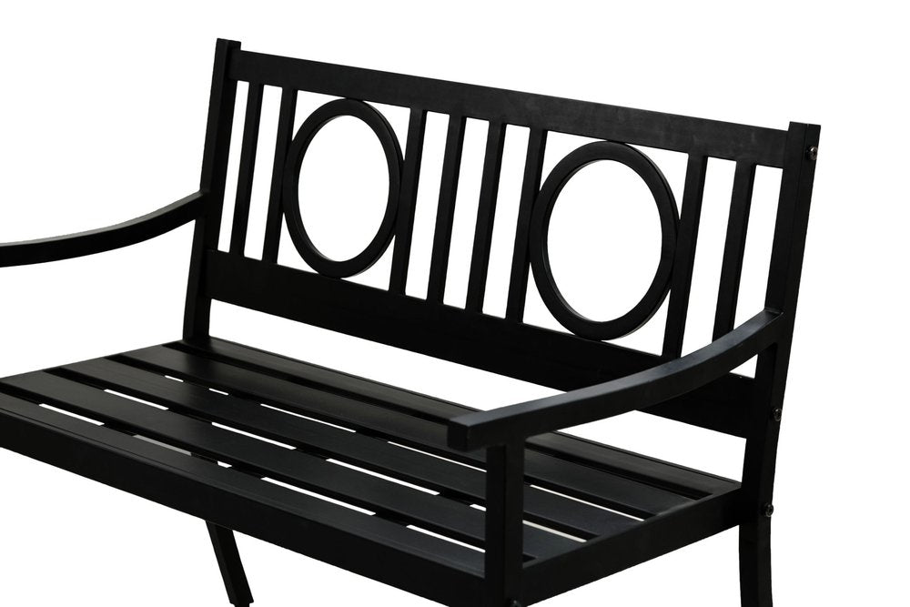 45" Black Metal Geometric Back Garden Patio Bench