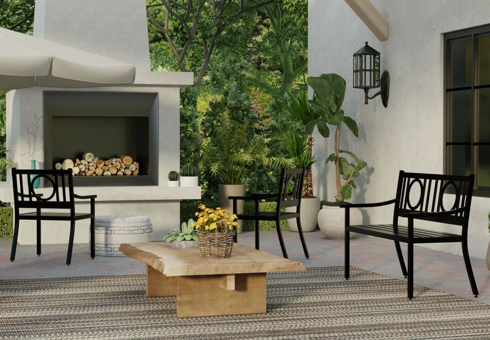 45" Black Metal Geometric Back Garden Patio Bench