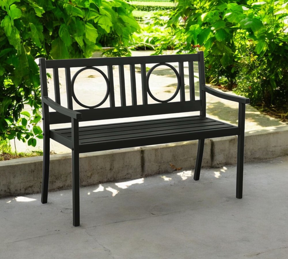 45" Black Metal Geometric Back Garden Patio Bench