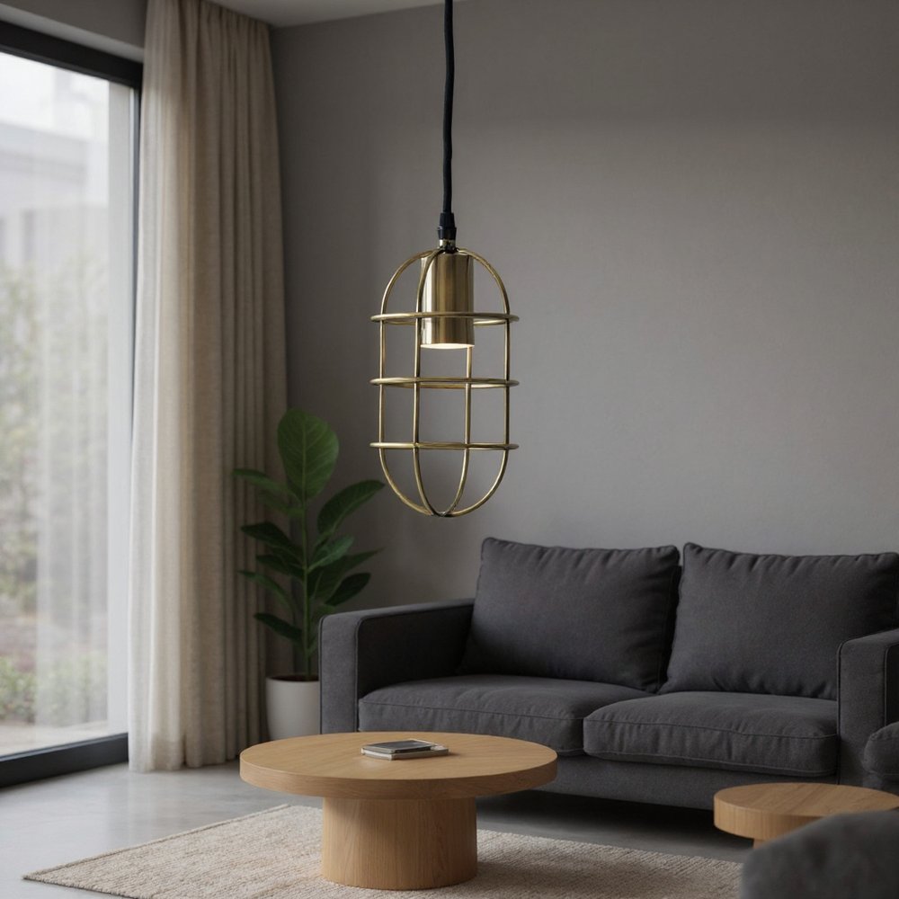 Gold Single Metal Dimmable Ceiling Light With Antiqued Brass Shades