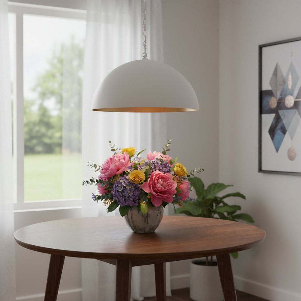 White Single Metal Dimmable Ceiling Light With White Shades