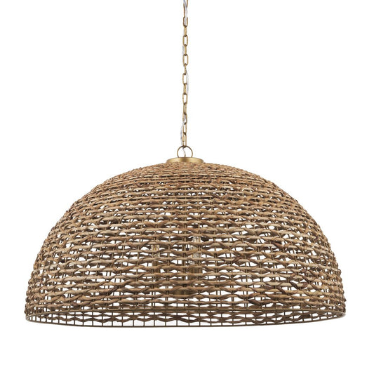 Brown Single Rattan Dimmable Ceiling Light With Brown Shades
