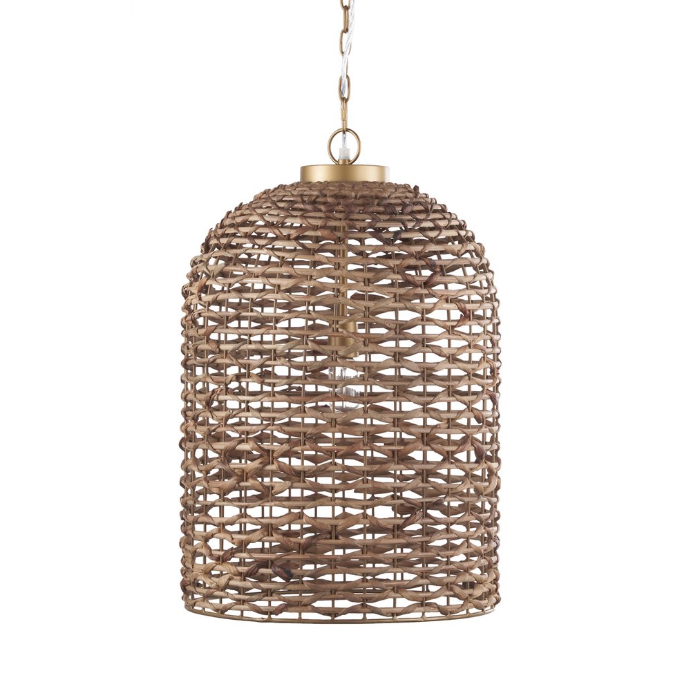 Brown Single Rattan Dimmable Ceiling Light With Brown Shades