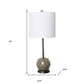 25" Gray Round Bedside Lamp With Drum Shade