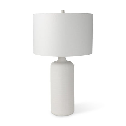 31" White Round Bedside Lamp With Drum Shade