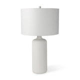 31" White Round Bedside Lamp With Drum Shade