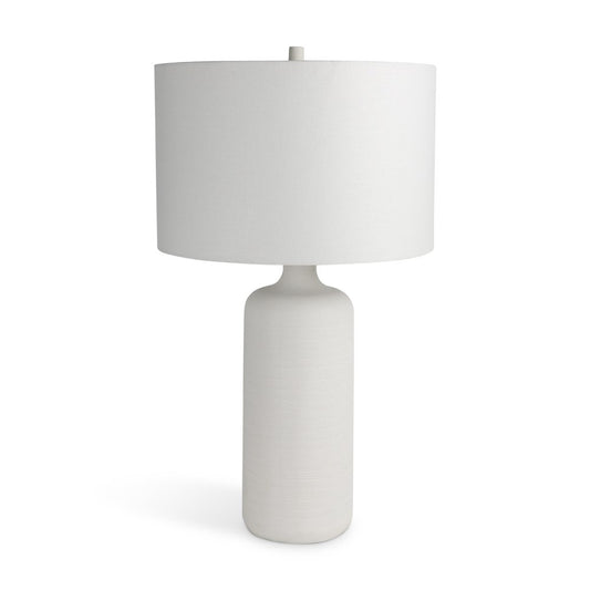 31" White Round Bedside Lamp With Drum Shade