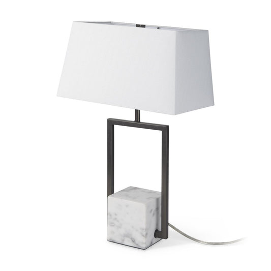 26" Gray Square Bedside Lamp With Shade