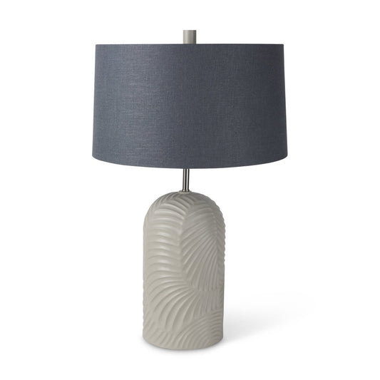 29" Beige Round Bedside Lamp With Drum Shade